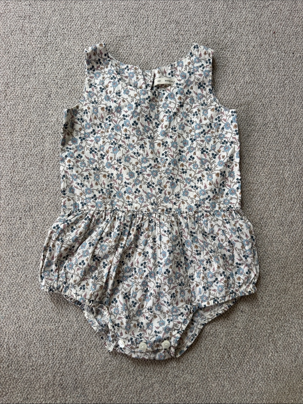 Floral Cotton Baby One-Piece Romper - Neutral Blue Floral